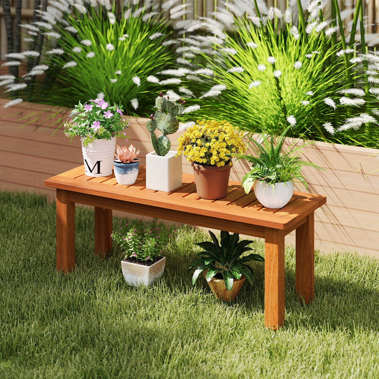 Soporte de madera para plantas, exterior e interior, estante de exhibición de macetas de madera maciza