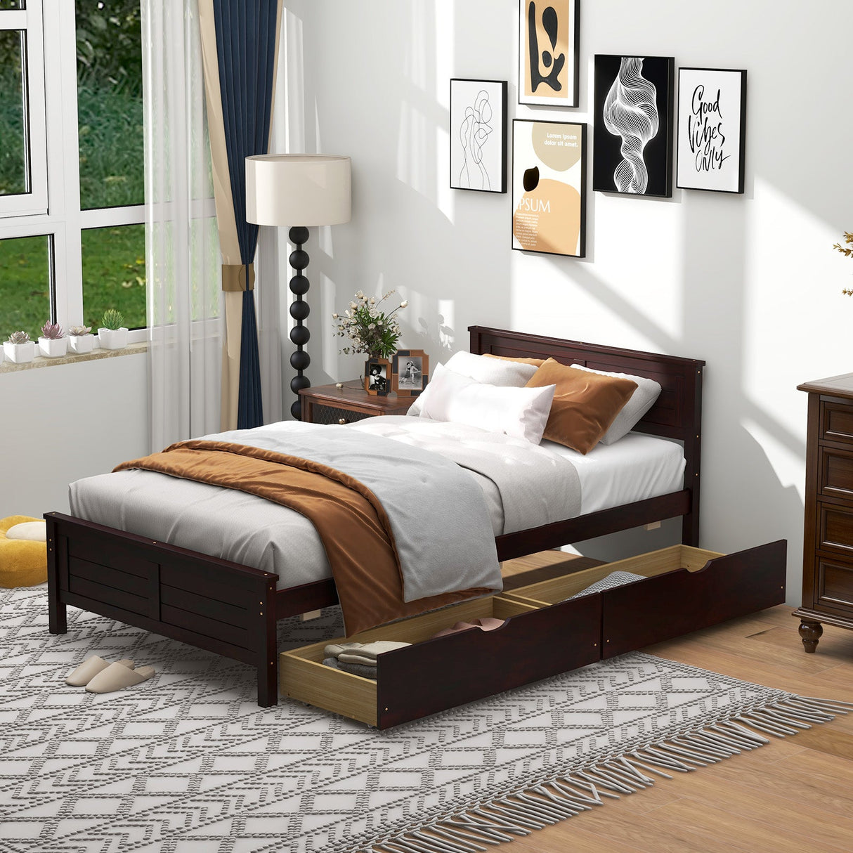 Estructura de cama individual con cajones de almacenamiento