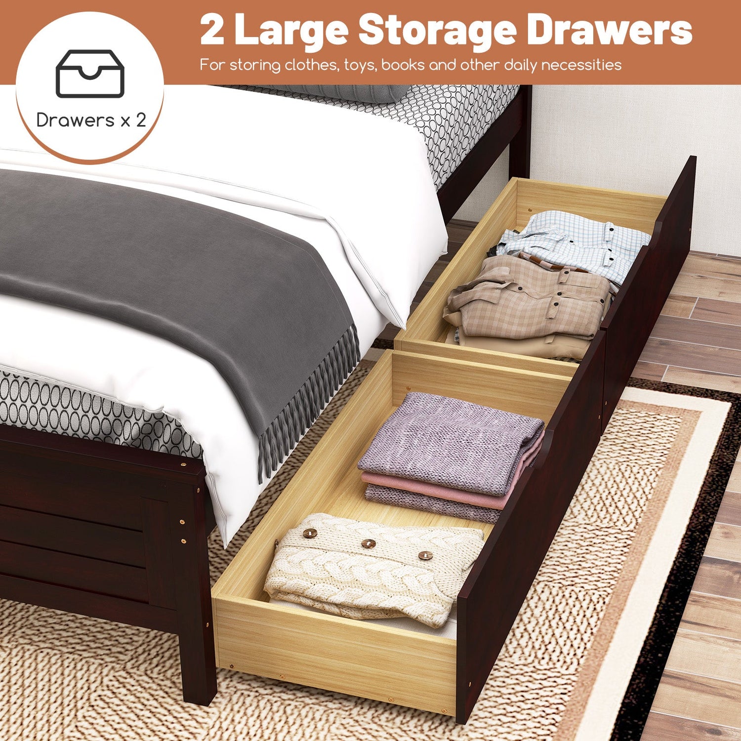 Estructura de cama individual con cajones de almacenamiento