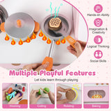 Wooden Play Kitchen for Kids Pretend Play Toy Kitchen Set with Clock Gift for Boys and Girls 3 +Pink