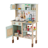 Wooden Play Kitchen for Kids with Lights and Sounds Retro Style With Accessories-Green