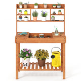 Mesa de trabajo de madera para macetas de 61" con estante abierto de 3 niveles - Marrón