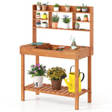 Mesa de trabajo de madera para macetas de 61" con estante abierto de 3 niveles - Marrón