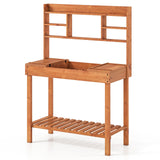 Mesa de trabajo de madera para macetas de 61" con estante abierto de 3 niveles - Marrón