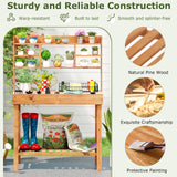 Wooden Potting Bench Table Garden Planting Workstation with 3-Tier Open Shelf