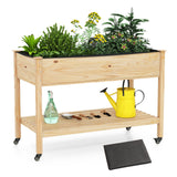 Mesa de cultivo de madera con patas y ruedas bloqueables - Natural