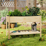 Mesa de cultivo de madera con patas y ruedas bloqueables - Natural