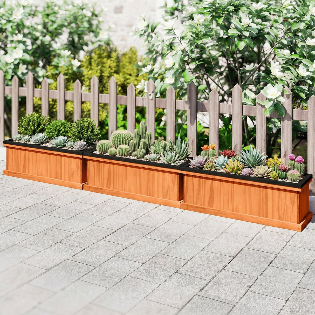 Cama de jardín elevada de madera con orificios de drenaje y forro, jardinera de madera de abeto macizo
