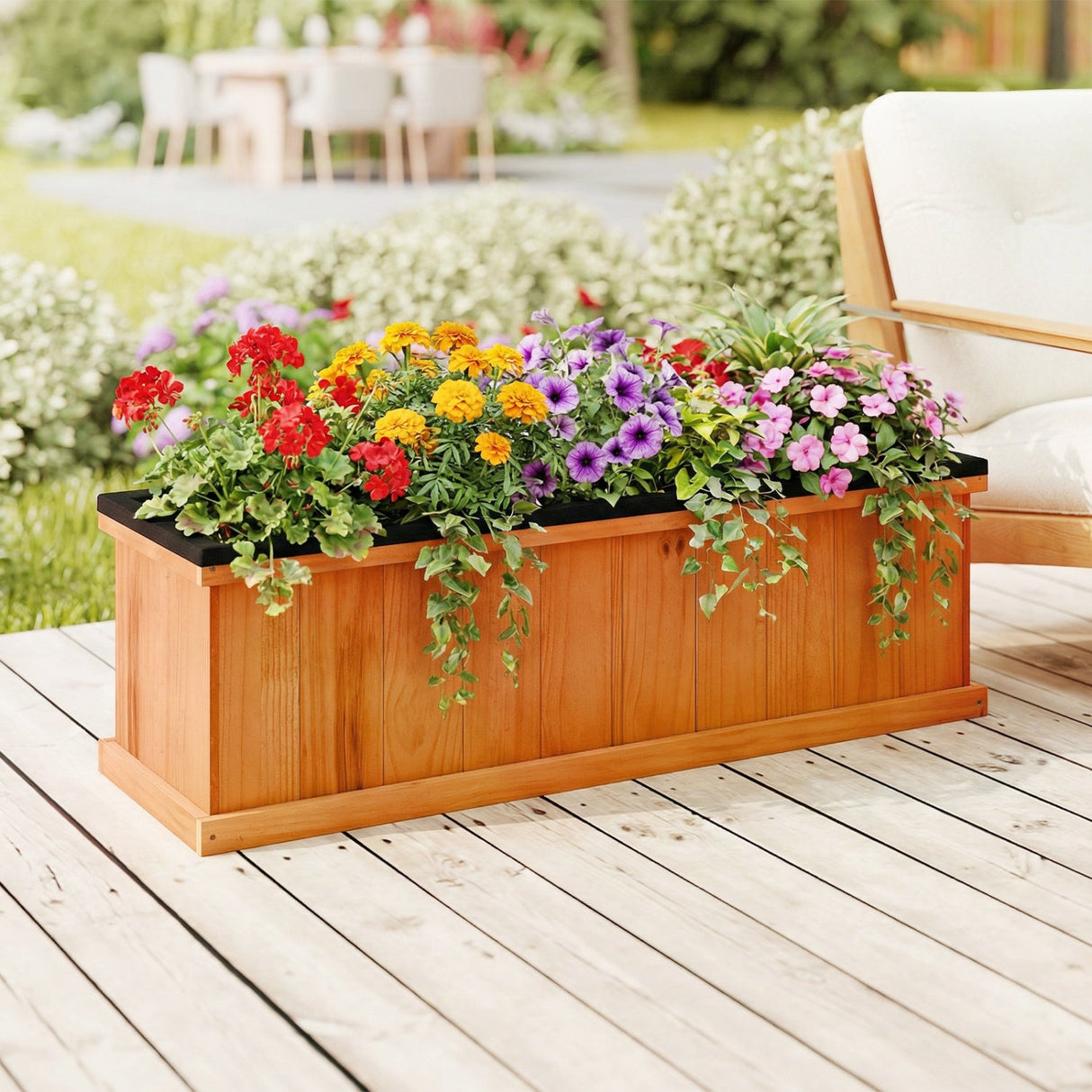 Cama de jardín elevada de madera con orificios de drenaje y forro, jardinera de madera de abeto macizo