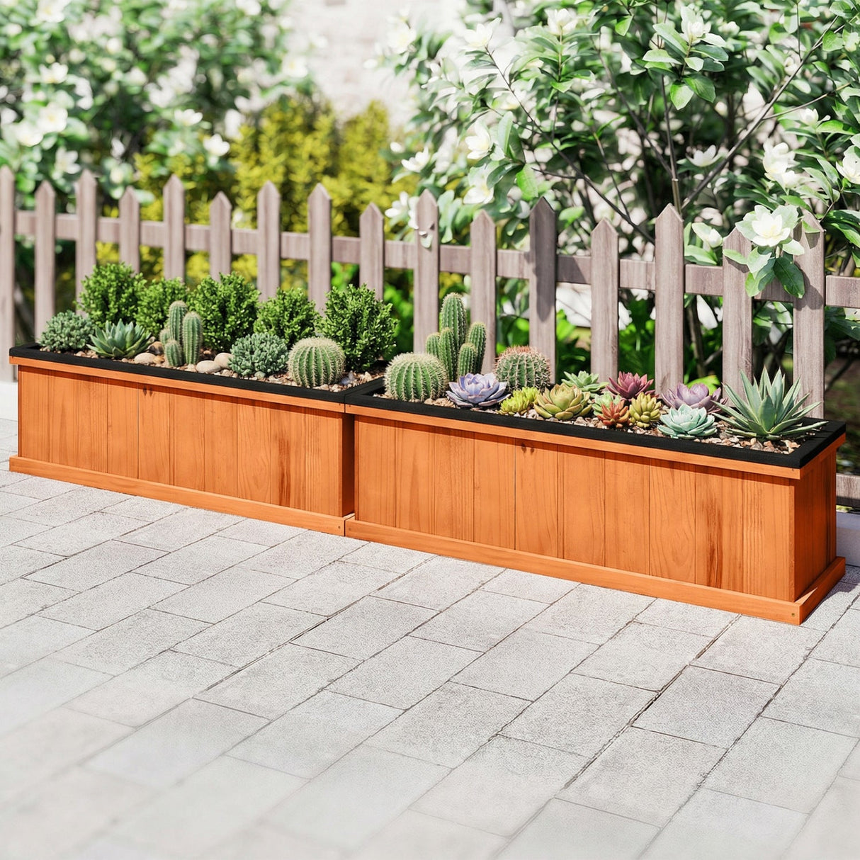 Cama de jardín elevada de madera con orificios de drenaje y forro, jardinera de madera de abeto macizo
