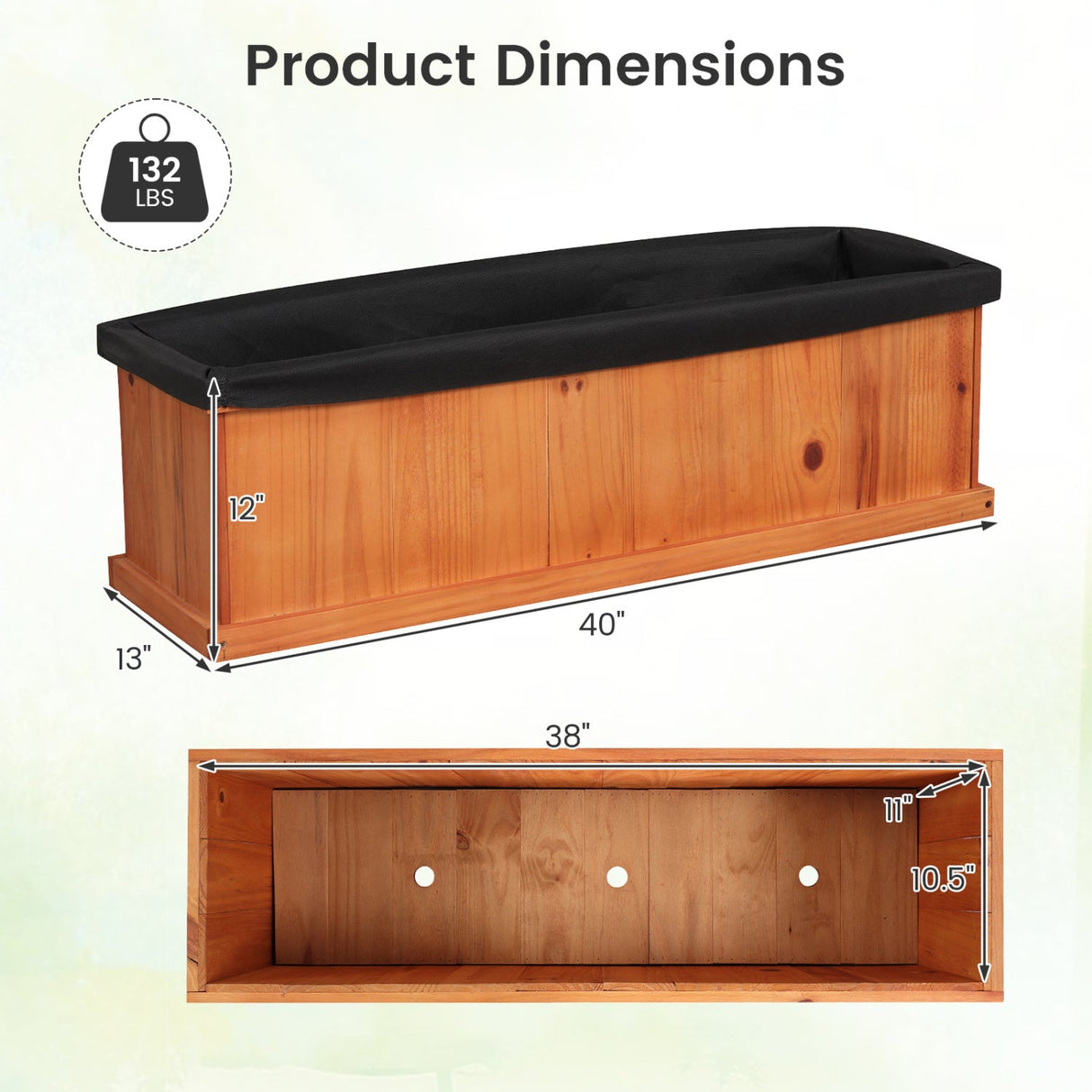 Cama de jardín elevada de madera con orificios de drenaje y forro, jardinera de madera de abeto macizo