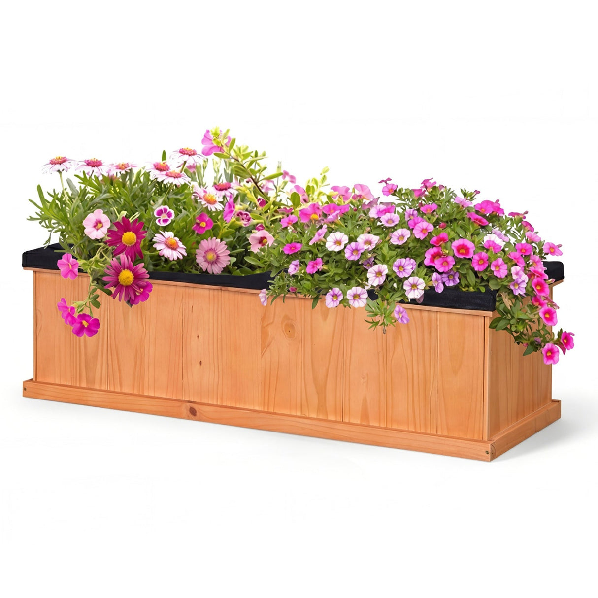 Cama de jardín elevada de madera con orificios de drenaje y forro, jardinera de madera de abeto macizo