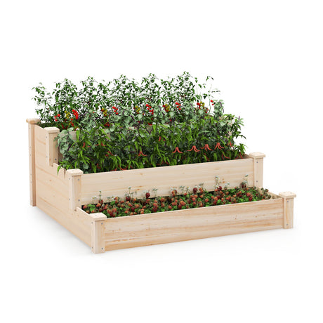 Huerto elevado de madera de 3 niveles para patio trasero