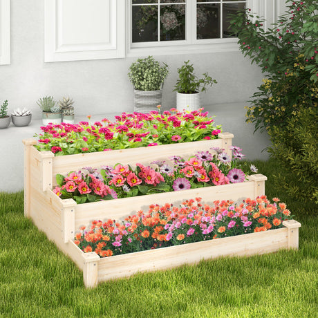 Huerto elevado de madera de 3 niveles para patio trasero