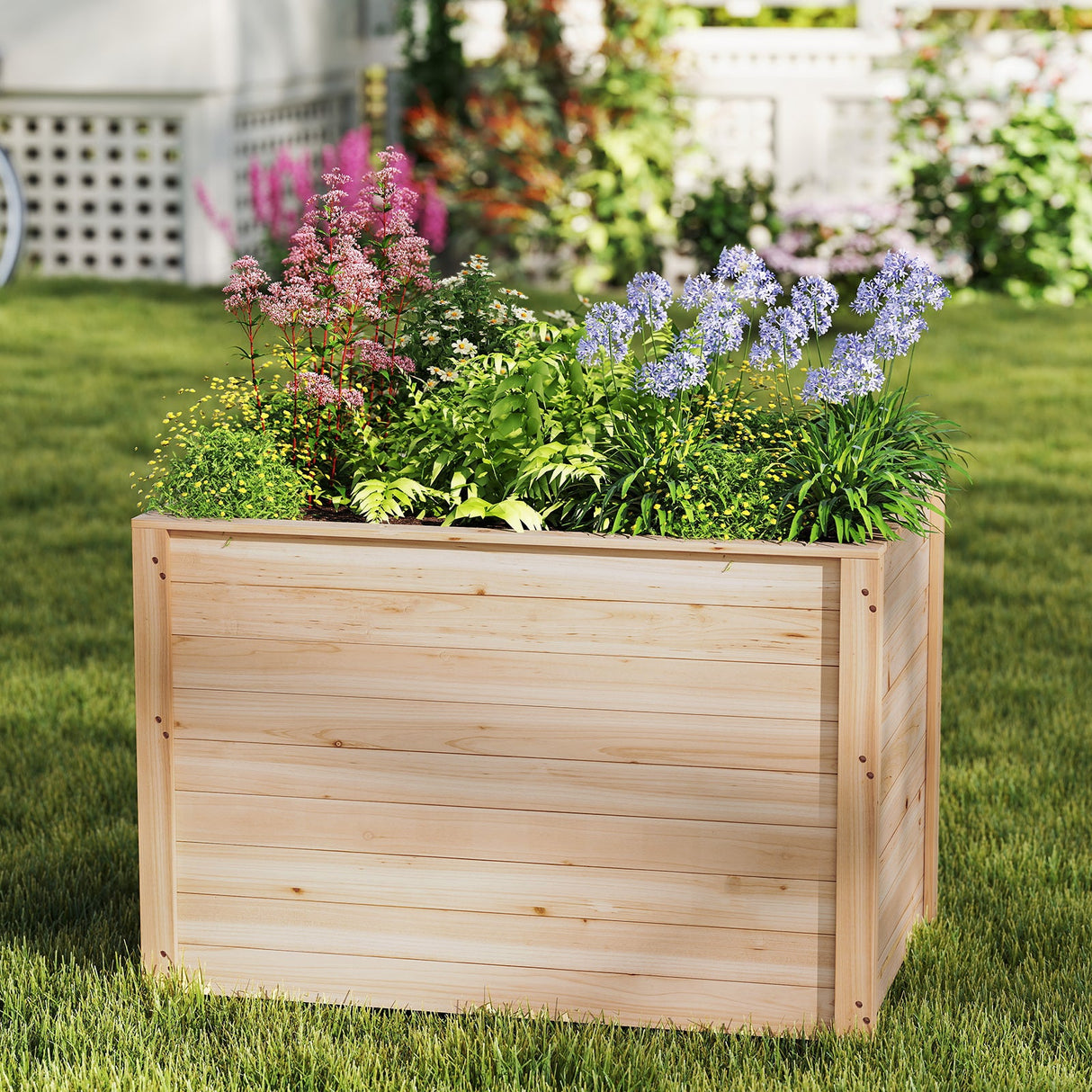 Huerto elevado de madera con base abierta