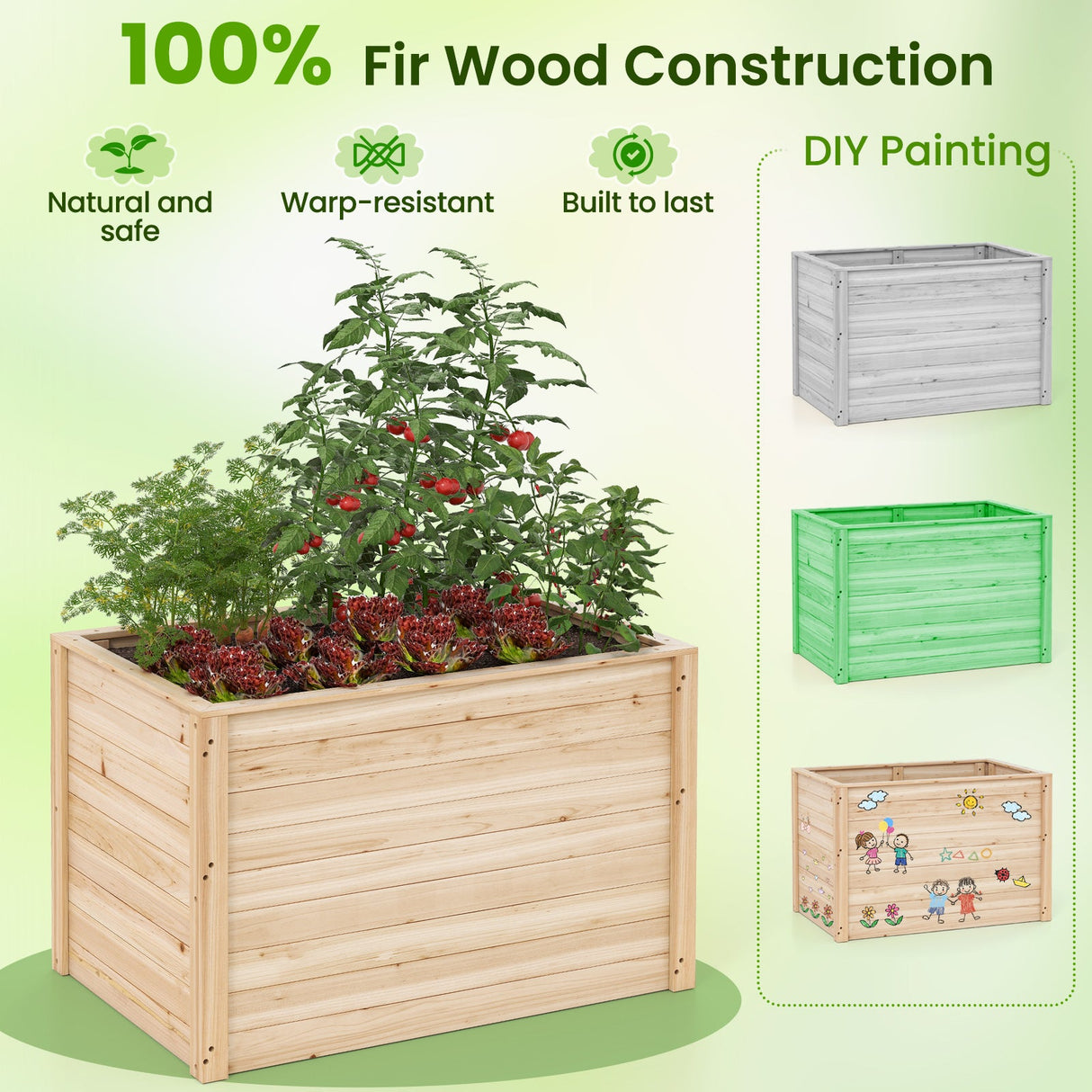Huerto elevado de madera con base abierta