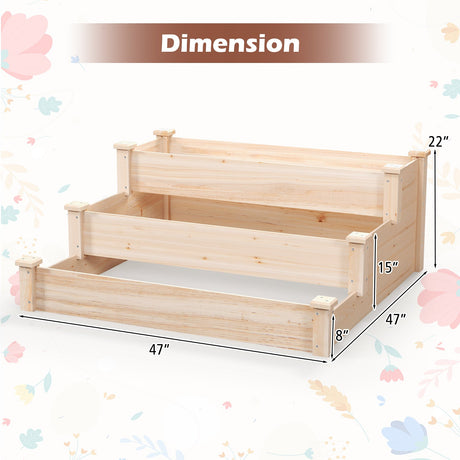 Huerto elevado de madera de 3 niveles para patio trasero