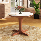 Mesa de comedor redonda de madera de 35 pulgadas con base de pedestal - Blanca