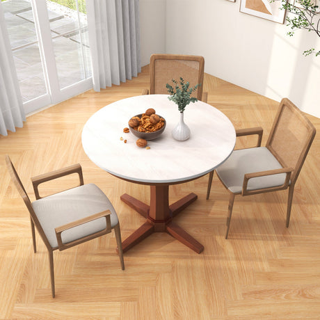 Mesa de comedor redonda de madera de 35 pulgadas con base de pedestal - Blanca