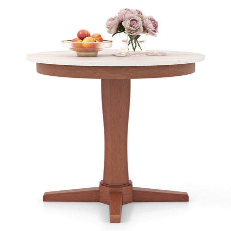 Mesa de comedor redonda de madera de 35 pulgadas con base de pedestal - Blanca