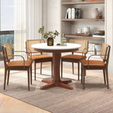 Mesa de comedor redonda de madera de 35 pulgadas con base de pedestal - Blanca