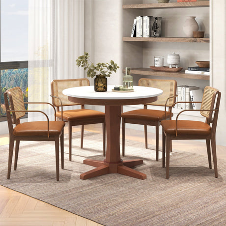Mesa de comedor redonda de madera de 35 pulgadas con base de pedestal - Blanca