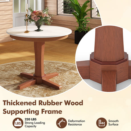 Mesa de comedor redonda de madera de 35 pulgadas con base de pedestal - Blanca