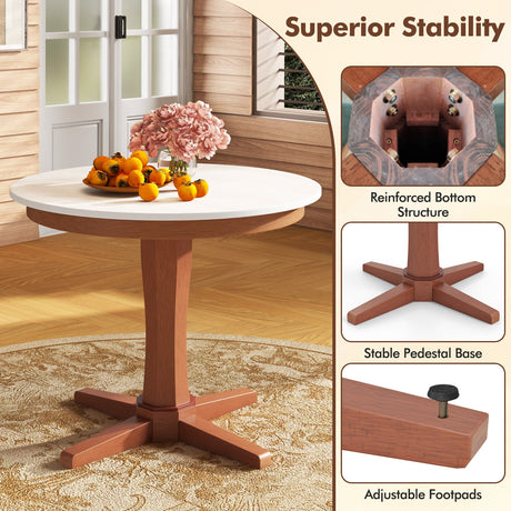 Mesa de comedor redonda de madera de 35 pulgadas con base de pedestal - Blanca