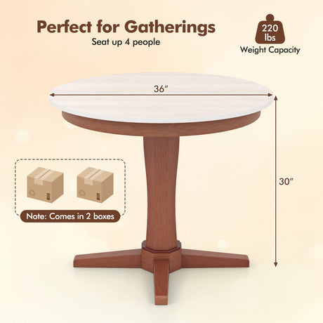 Mesa de comedor redonda de madera de 35 pulgadas con base de pedestal - Blanca