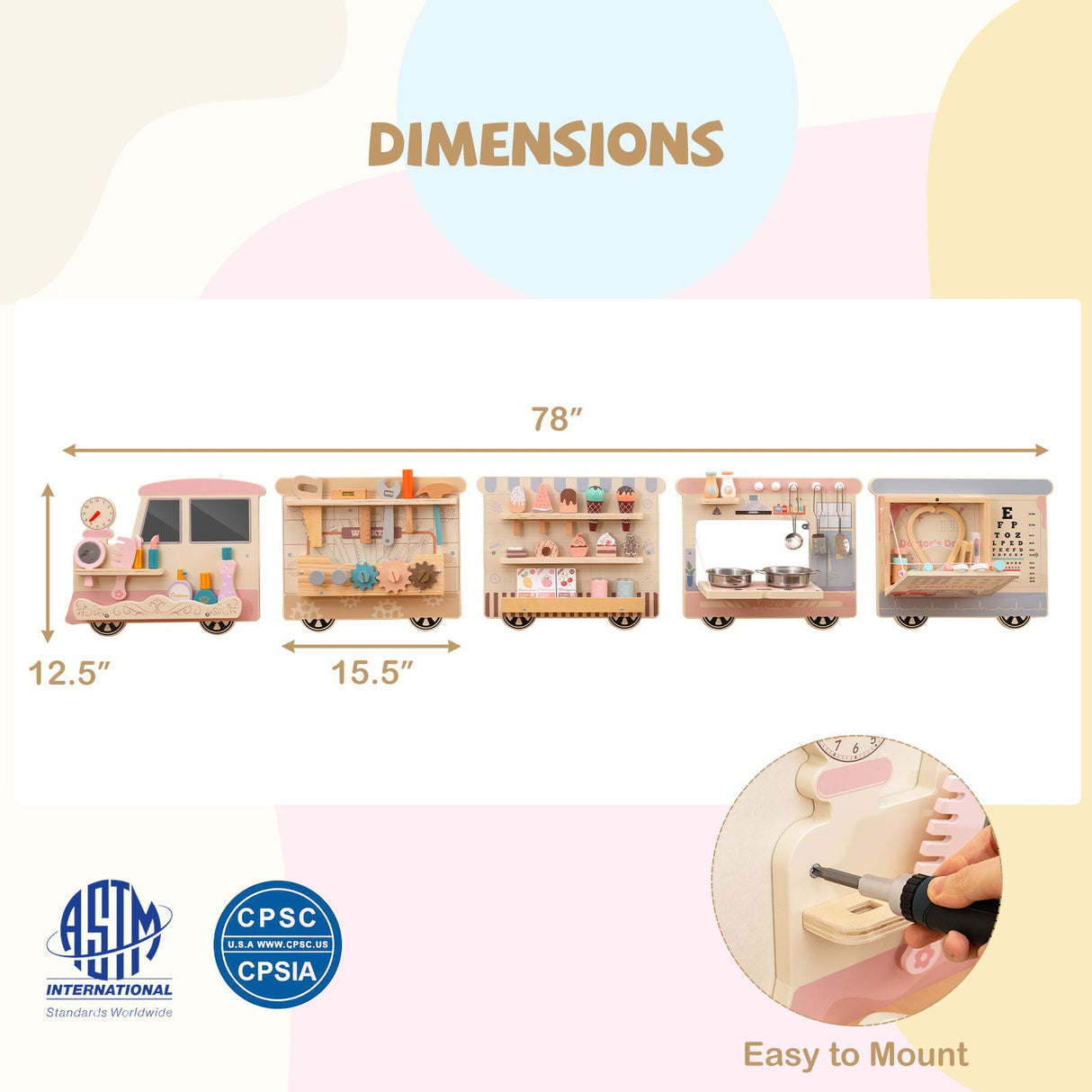 Panel sensorial de madera con tocador y caja de herramientas