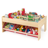 Mesa de tren de madera, mesa de actividades multiusos para niños con 2 tableros reversibles, color rojo