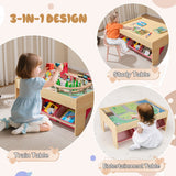 Mesa de tren de madera, mesa de actividades multiusos para niños con 2 tableros reversibles, color rojo