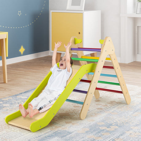 Juego de Escalador Triangular de Madera 2 en 1 con Tobogán Graduable