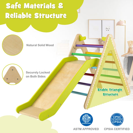 Juego de Escalador Triangular de Madera 2 en 1 con Tobogán Graduable
