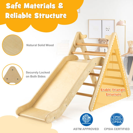Juego de Escalador Triangular de Madera 2 en 1 con Tobogán Graduable