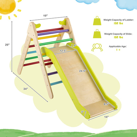 Juego de Escalador Triangular de Madera 2 en 1 con Tobogán Graduable