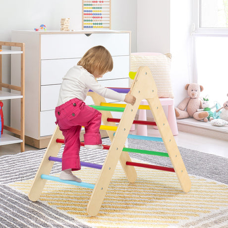 Juego de Escalador Triangular de Madera 2 en 1 con Tobogán Graduable