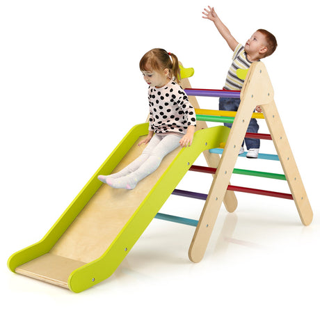 Juego de Escalador Triangular de Madera 2 en 1 con Tobogán Graduable