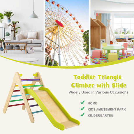 Juego de Escalador Triangular de Madera 2 en 1 con Tobogán Graduable