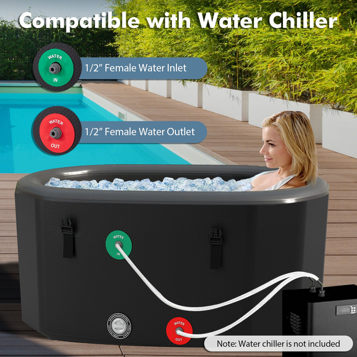 Bañera de hielo XL 129 Gal Oval con tapa y bomba manual para atletas
