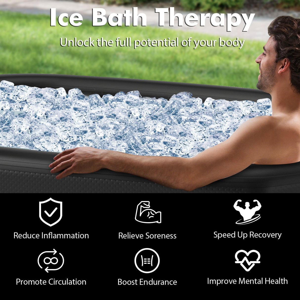 Bañera de hielo XL 129 Gal Oval con tapa y bomba manual para atletas