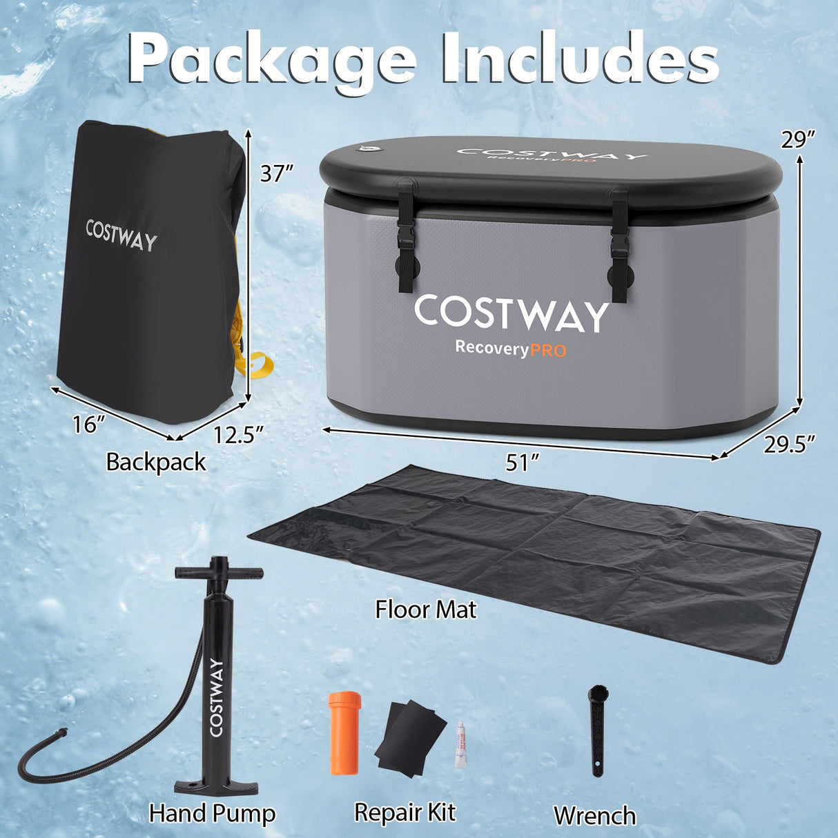 Bañera de hielo XL 129 Gal Oval con tapa y bomba manual para atletas