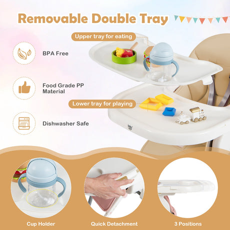 Trona Plegable 4 en 1 para Bebés con 7 Alturas Ajustables y Barra de Juguetes Gratis