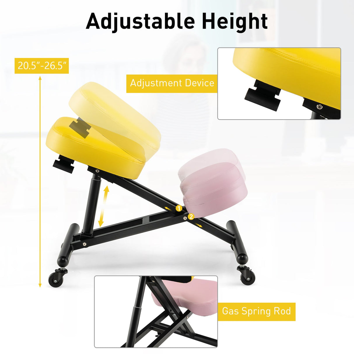 Silla Ergonómica Ajustable para Arrodillarse con Varilla de Resorte de Gas Mejorada y Cojines de Espuma Gruesos