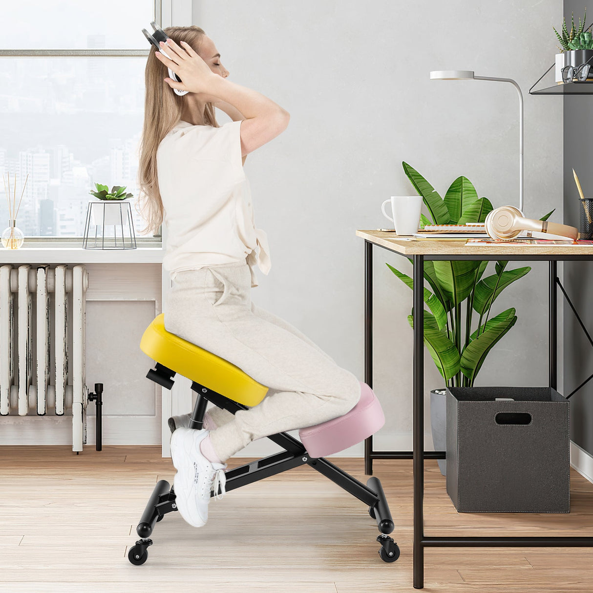 Silla Ergonómica Ajustable para Arrodillarse con Varilla de Resorte de Gas Mejorada y Cojines de Espuma Gruesos