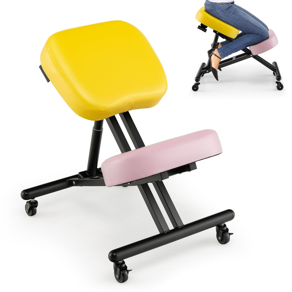 Silla Ergonómica Ajustable para Arrodillarse con Varilla de Resorte de Gas Mejorada y Cojines de Espuma Gruesos