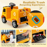 Camión de basura para niños de 12 V con luces de advertencia y 6 accesorios de reciclaje