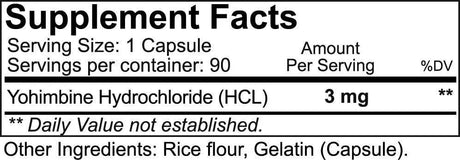 NutraKey Yohimbine HCL 3 mg, 90 Cápsulas