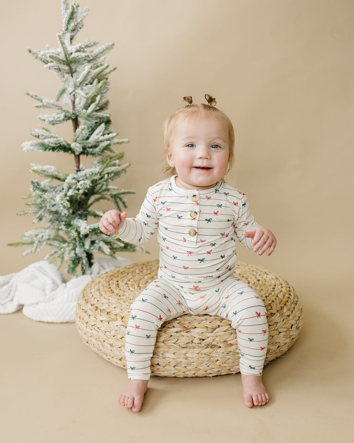 Pijama de bambú de 2 piezas tipo Henley para Navidad, atado con un lazo