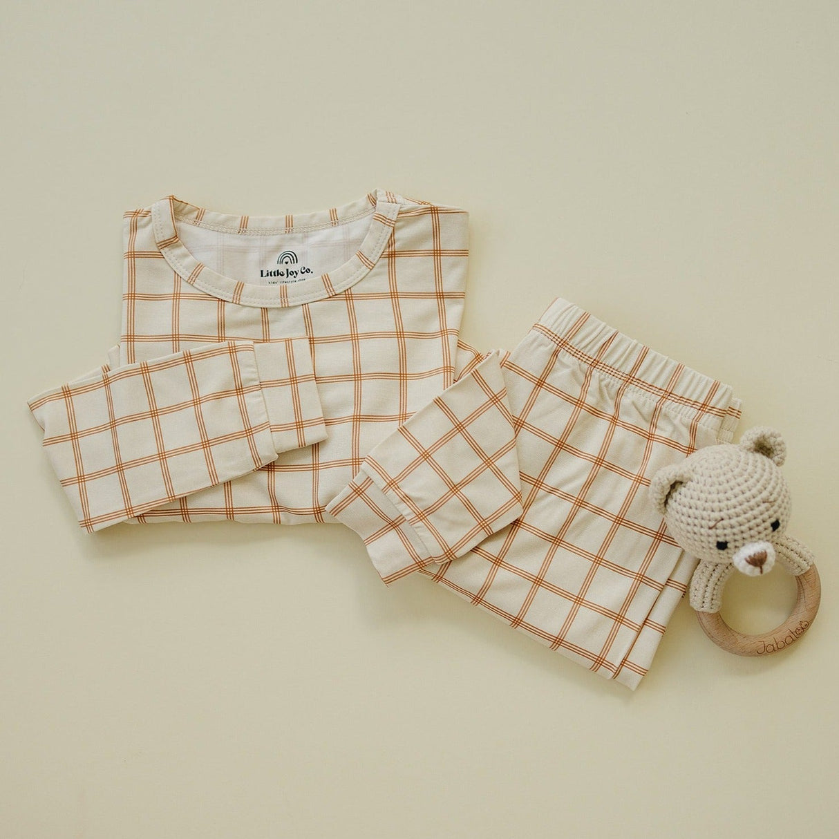Pijama de bambú de 2 piezas a cuadros naranja quemado